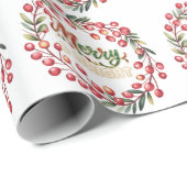 Red Berry Wreath Merry & Bright Geschenkpapier (Rolleneckpunkt)