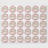 Red Berry Wreath Merry & Bright Gold Snowflakes Geschenkpapier (Flach)