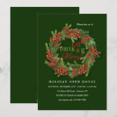 Red Berry Wreath Open House Feiertagskarte (Vorne/Hinten)