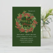 Red Berry Wreath Open House Feiertagskarte (Stehend Vorderseite)