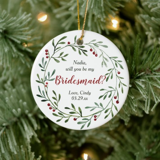 Red Berry Wreath Personalisiert Bridesmaid Vorschl Keramik Ornament (Baum)