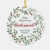 Red Berry Wreath Personalisiert Bridesmaid Vorschl Keramik Ornament (Vorne)