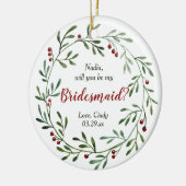 Red Berry Wreath Personalisiert Bridesmaid Vorschl Keramik Ornament (Links)