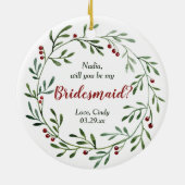 Red Berry Wreath Personalisiert Bridesmaid Vorschl Keramik Ornament (Hinten)