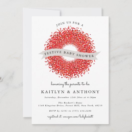 Red Berry Wreath Weihnachtsdusche Einladung (Vorderseite)