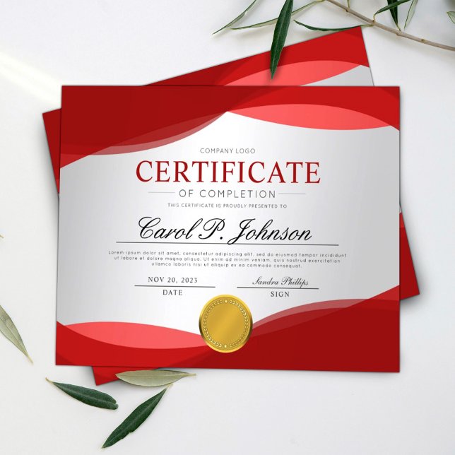 Red Beruflich Certificate of Completion (Von Creator hochgeladen)