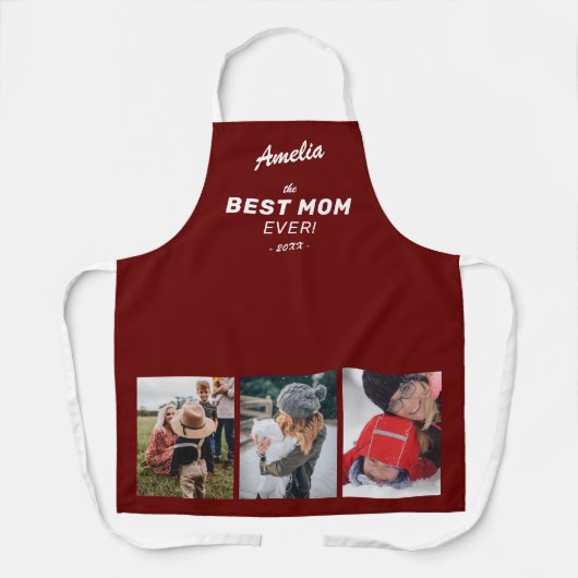 Red Best Mom Ever Mother`s Day Keepsake 3 Photo Schürze (Vorderseite)