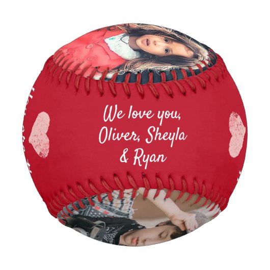 Red Best Opa Ever Herz 4 FotoCollage Baseball (Rückseite)