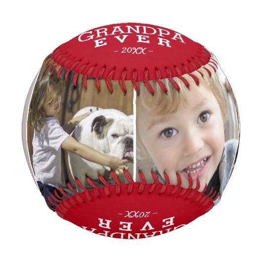 Red Best Opa Ever Herz 4 FotoCollage Baseball (Vorderseite)