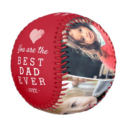 Red Best Vater Ever Herz 4 FotoCollage Baseball (Schrägansicht)