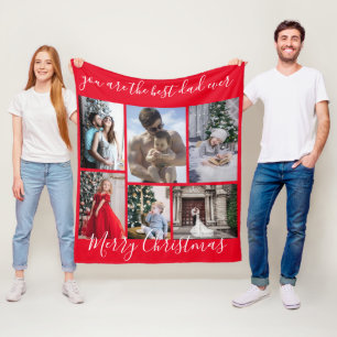 Red Best Vater Ever Merry Christmas Foto Collage Fleecedecke