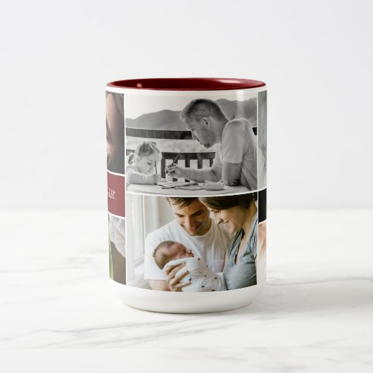 Red Best Vater je Custom Foto Collage Daddy Zweifarbige Tasse (Mittel)