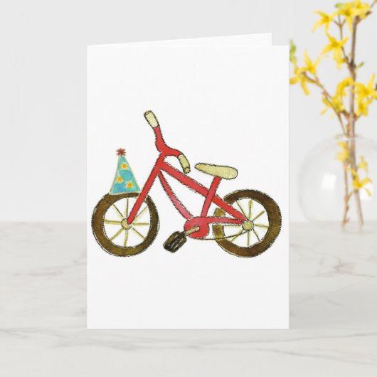 Red Bicycle Birthday Hat Karte (Gelbe Blume)