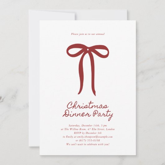 Red Big Bow Christmas Party Invitation Einladung (Vorderseite)