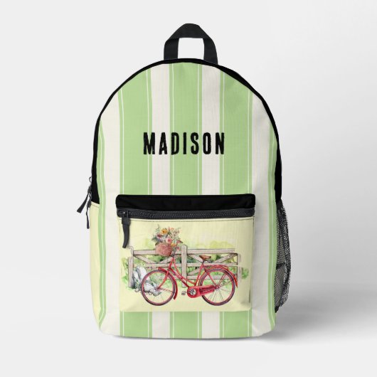 Red Bike mit Blume Pesonalized Backpack Bedruckter Rucksack (Vorderseite)