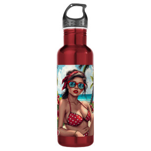Red Bikini, Sonnenbrille und Bandana Frau Edelstahlflasche