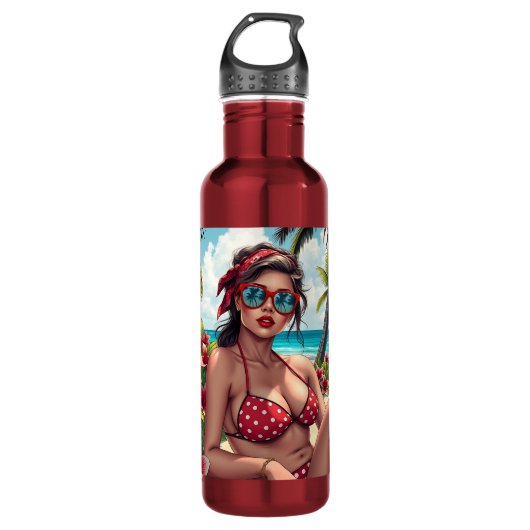 Red Bikini, Sonnenbrille und Bandana Frau Edelstahlflasche (Vorderseite)
