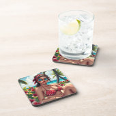 Red Bikini, Sonnenbrille und Bandana Frau Getränkeuntersetzer (Rechte Seite)