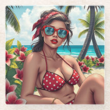 Red Bikini, Sonnenbrille und Bandana Frau