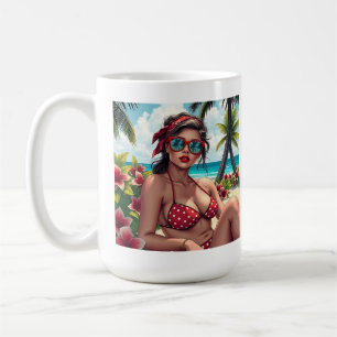 Red Bikini, Sonnenbrille und Bandana Frau Kaffeetasse
