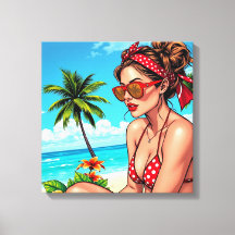 Red Bikini, Sonnenbrille und Bandana Frau