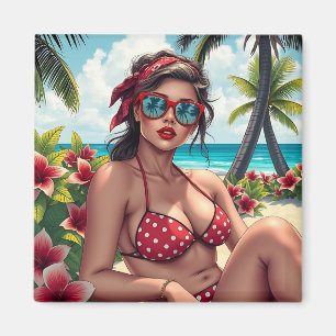 Red Bikini, Sonnenbrille und Bandana Frau Magnet