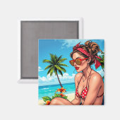 Red Bikini, Sonnenbrille und Bandana Frau Magnet (Vorderseite/Rückseite)