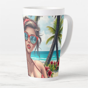 Red Bikini, Sonnenbrille und Bandana Frau Milchtasse
