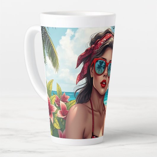 Red Bikini, Sonnenbrille und Bandana Frau Milchtasse (Linke Ecke)