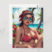 Red Bikini, Sonnenbrille und Bandana Frau Postkarte (Vorne/Hinten)