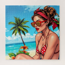 Red Bikini, Sonnenbrille und Bandana Frau