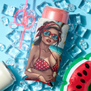 Red Bikini, Sonnenbrille und Bandana Frau Selters Dosenkühler