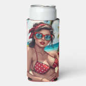 Red Bikini, Sonnenbrille und Bandana Frau Selters Dosenkühler (Seltzer Vorderseite)