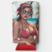 Red Bikini, Sonnenbrille und Bandana Frau Selters Dosenkühler (Vorderseite)