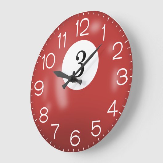 Red Billiard #3 Ball Große Wanduhr (Winkel)