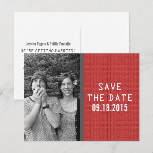Red Binary Code Foto Save the Date Postkarte (Vorne/Hinten)
