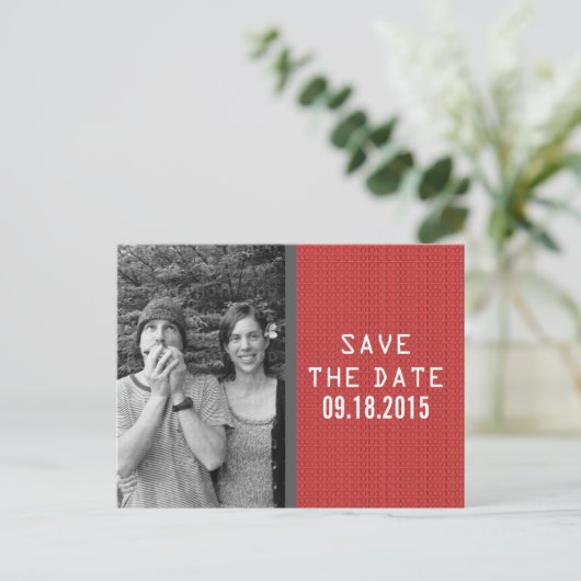 Red Binary Code Foto Save the Date Postkarte (Stehend Vorderseite)