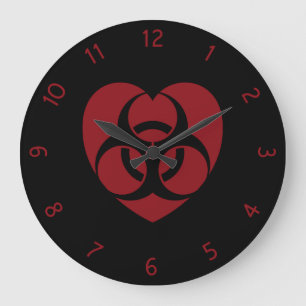 Red Biogefährdung Warning Heart Große Wanduhr