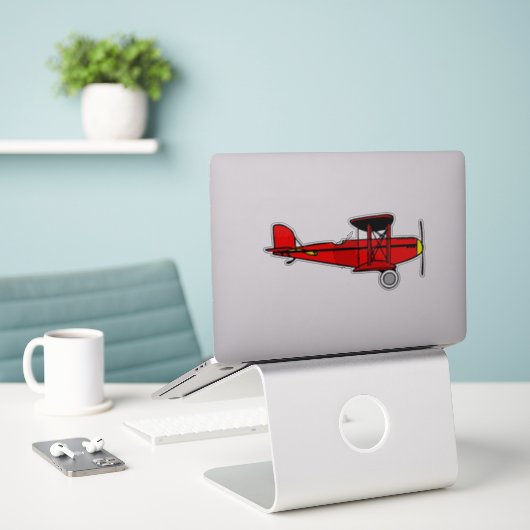 Red Biplane Aufkleber (Laptop auf Schreibtisch)