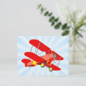 Red Biplane Grafik mit Blue Star Burst Postkarte (Stehend Vorderseite)