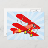 Red Biplane Grafik mit Blue Star Burst Postkarte (Vorne/Hinten)