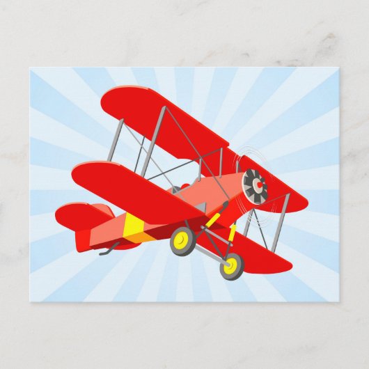 Red Biplane Grafik mit Blue Star Burst Postkarte (Vorderseite)