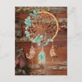 Red Birch Bark Brown und Turquoise Dreamcatcher Postkarte