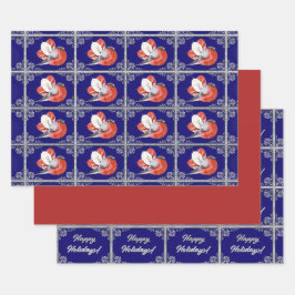 Red Bird auf Blue-Red-Personalisiert Blue und Silv Geschenkpapier Set