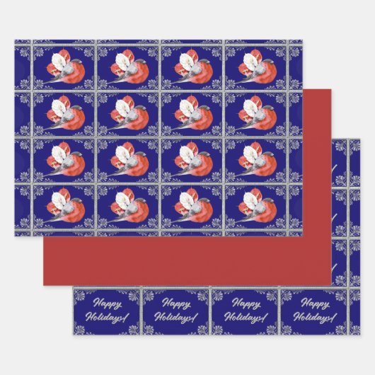 Red Bird auf Blue-Red-Personalisiert Blue und Silv Geschenkpapier Set (Set)
