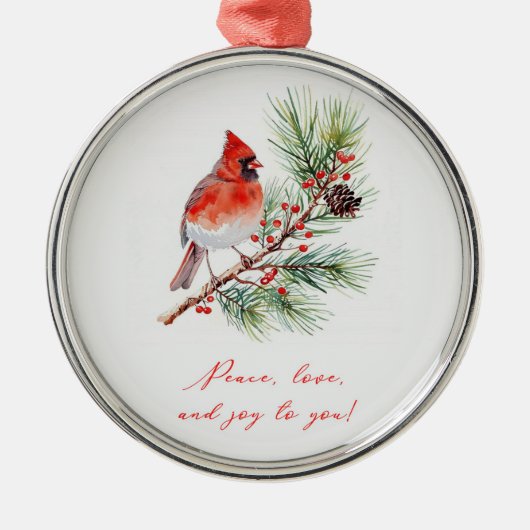 Red Bird Cardinal Christmas Ornament Aus Metall (Vorne)