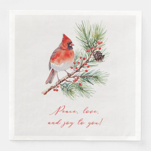 Red Bird Cardinal Christmas Paper Napkin Serviette (Vorderseite)
