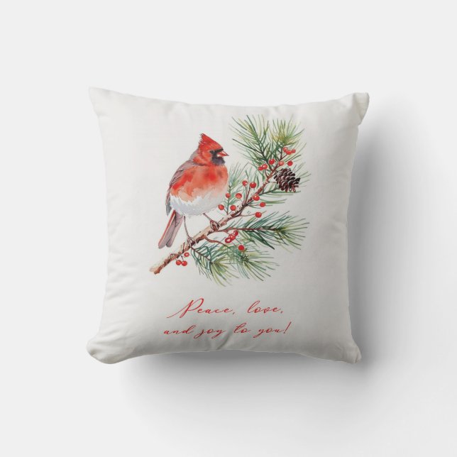 Red Bird Cardinal Christmas Throw Pillow Kissen (Vorderseite)