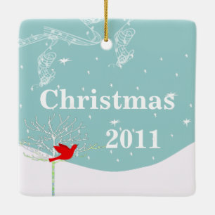 Red Bird Christmas Couples Foto Ornament