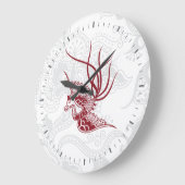 Red Bird & Floral Pattern Wall Clock Große Wanduhr (Winkel)